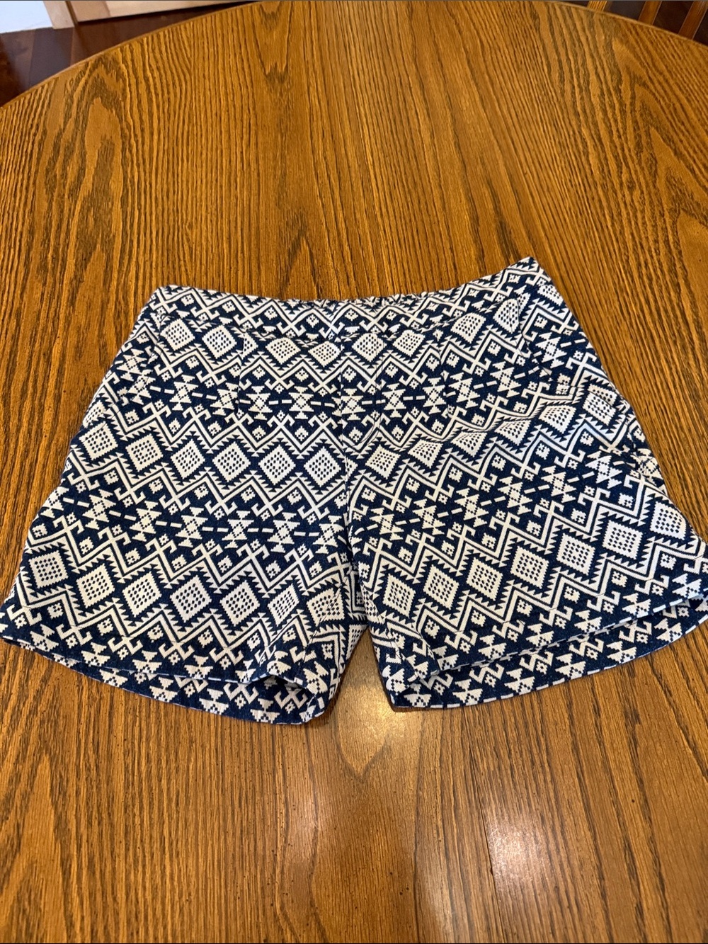 High-Rise Navy & White Geometric Stretch Shorts - Women's